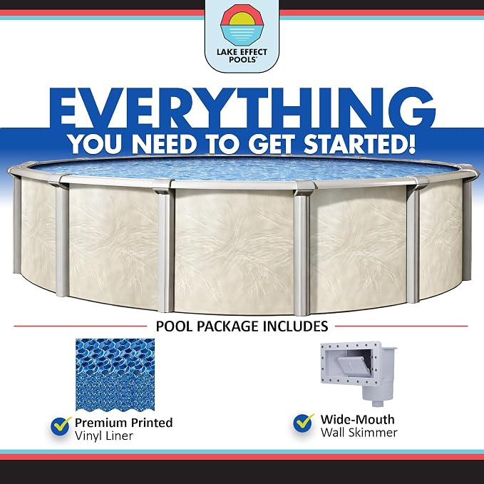 Lake Effect Pools 'Forever' 15 ft x 30 ft Oval Above Ground Swimming Pool | 54 Inch Steel Side Walls | Kit Includes: 25 Gauge Overlap Liner & Widemouth Skimmer