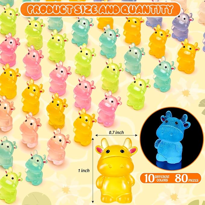 40PCS Luminous Mini Resin Cows Figurines, Mini Cows for Micro Garden | Cute Cow Figurines Glow in The Dark, Mini Cows for Micro Garden Landscape Dollhouse Ornamet Aquarium Cake Topper DIY