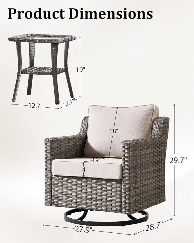 Outdoor Furniture Set of 6, Patio Furniture Set with 4 Wicker Swivel Rocker Chairs and 2 Side Table, High Back&Deep Seat for Garden Deck Porch Balcony Backyard - Beige