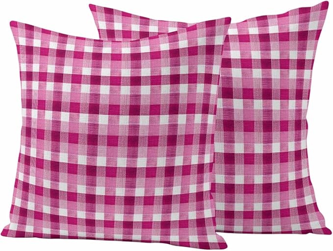 Outdoor Throw Pillow Covers,Pink Gradient Buffalo Plaid Waterproof Decorative Pillowcases Cushion Cover Modern Geometric Check Pillow Cases for Patio Couch Sofa Bed,18x18in Set of 2