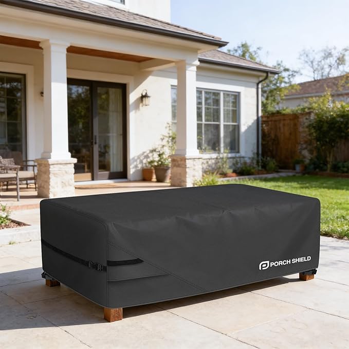 Porch Shield Patio Coffee Table Cover - Waterproof Outdoor Furniture Rectangular Small Table Covers 48 x 26 inch, Black
