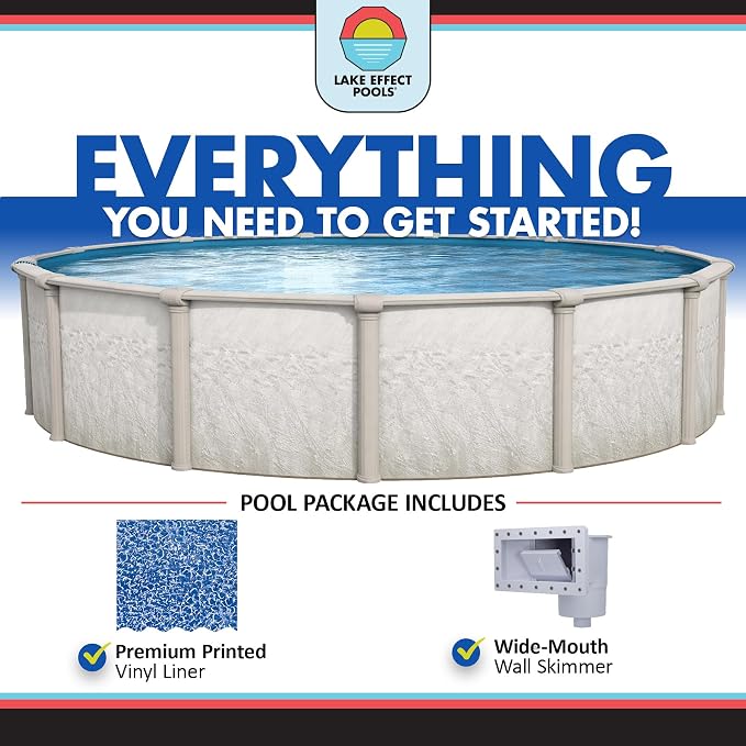 Lake Effect Pools 'Antigua' 24 ft Round Above Ground Swimming Pool | 52 Inch Steel Sided Walls | Kit Includes: 25 Gauge Overlap Liner & Widemouth Skimmer