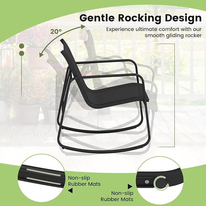 Tangkula 4 Piece Patio Furniture Set, Outdoor Rocking Bistro Set with 2 Rocking Chairs, Loveseat & Tempered Glass Coffee Table, Porch Rocker Chair Conversation Set for Balcony Poolside Garden