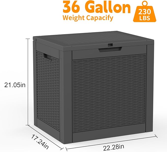 EasyUp 36 Gallon Deck Box Small Deck Box for Indoor and Outdoor,Waterproof Storage Boxs for Patio Furniture,Garden Tools,Cushions, Lockable and UV Resistant,Easy to Install(Black)