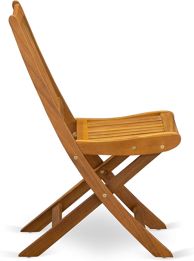 East West Furniture MNDK3CWNA 3 Piece Patio Bistro Sets Wood Folding Table Set Contains a Round Outdoor Acacia Wood Coffee Table and 2 Folding Side Chairs, 30x30 Inch, Natural Oil