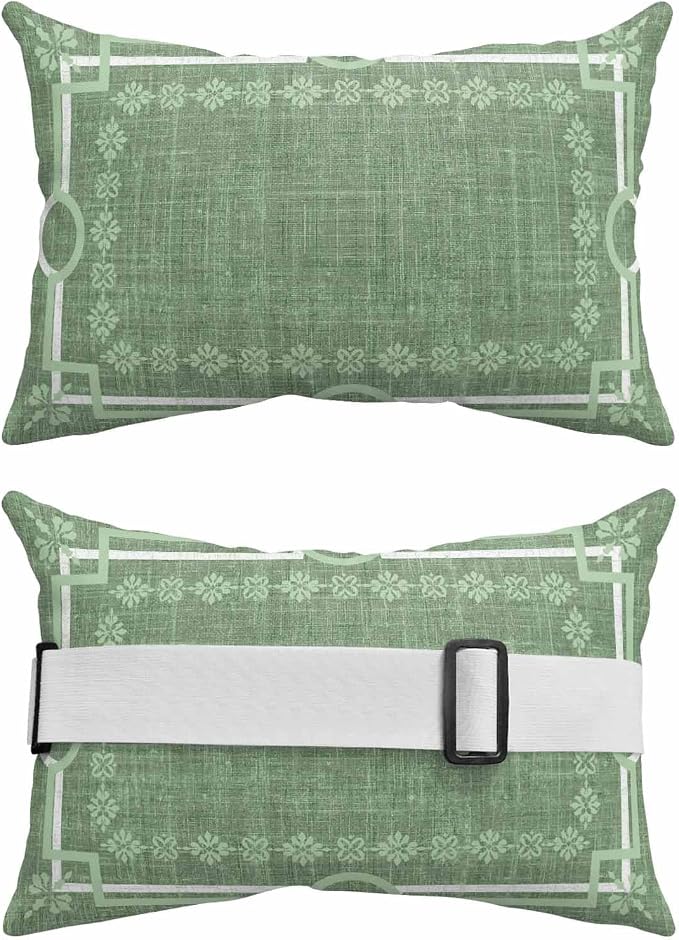 Sage Green Retro Linen Outdoor Head Pillows for Recliner Lounge Chair,Pack of 2 Waterproof Throw Pillow Cushion Cases with Insert&Elastic Strap,Natural Forest Style