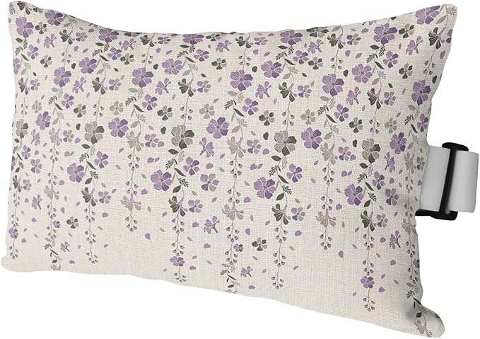 Outdoor Pillows Covers with Inserts Flower Purple Grey Cherry Blossoms Cotton Linen Waterproof Pillow with Adjustable Strap Throw Pillows for Patio Furniture Recliner Lounge Chair, 11x16 inch, 1PCS