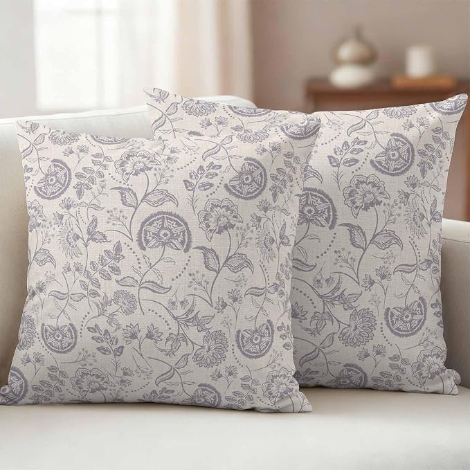 Outdoor Pillow Covers 18x18 Set of 2, Vintage Spring Floral Waterproof Patio Throw Pillow Covers for Couch Sofa Chair, Farmhouse Summer Botanical Decorative Pillowcases for Throw Pillows