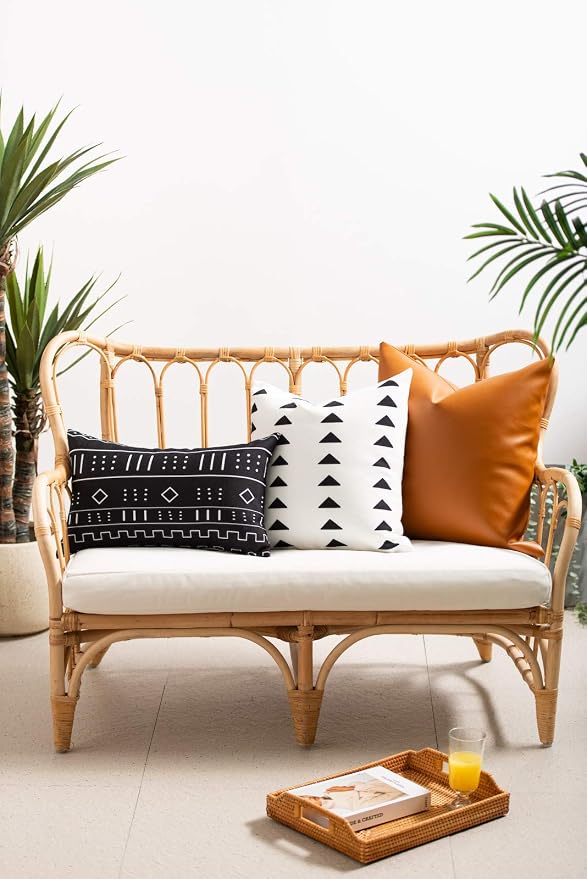 Hofdeco Mudcloth Inspired Patio Indoor Outdoor Pillow Cover ONLY for Backyard, Couch, Sofa, White Black Triangles, 18"x18"