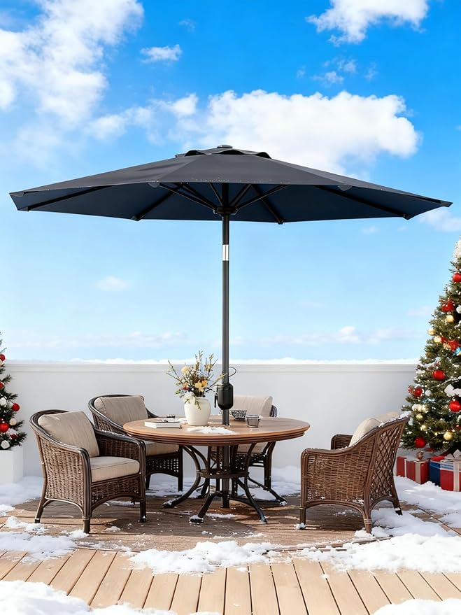 GarveeLife 9 ft Patio Umbrella, Outdoor Table Market Umbrella with Push Button Tilt and Crank, 8 Sturdy Ribs UV Protection Waterproof for Garden, Deck, Backyard, Pool (Grey)