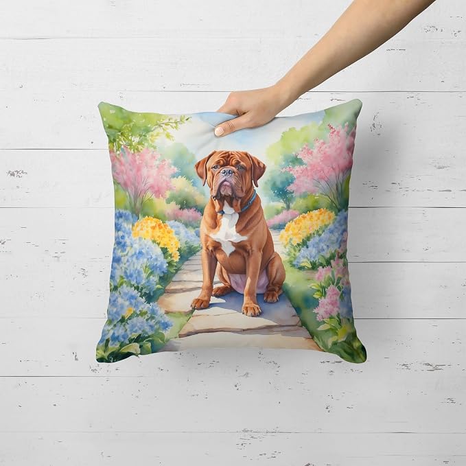Caroline's Treasures Dogue de Bordeaux Spring Path Throw Pillow Machine Washable, Indoor Outdoor Decorative Pillow for Couch, Bed or Patio, 18Hx18W