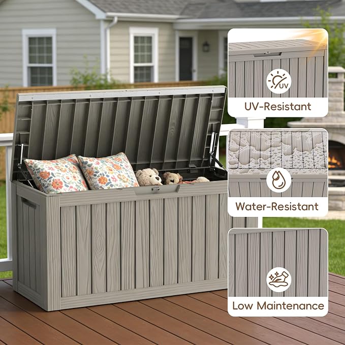 LubanNese Outdoor Storage Box, Waterproof Deck Box, Outdoor Patio Storage Bin, Weatherproof (Grey, 90 Gallon)