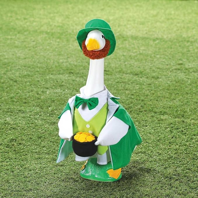 Gaggleville Lucky Leprechaun Goose Outfit, Fits Large 23" H Statue, St. | Patrick�s Day Costume for Lawn Decor, by Fox Valley Traders