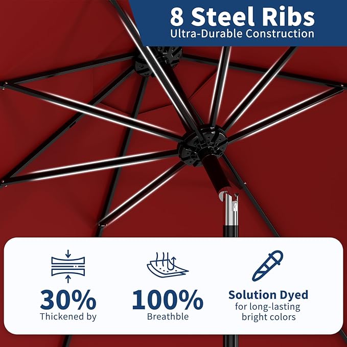 10Ft Patio Umbrella - 8 Sturdy Ribs Outdoor Table Umbrella with Crank Lift & Push Button Tilt - Market Umbrella for Pool, Deck, Yard, Garden - Turquoise