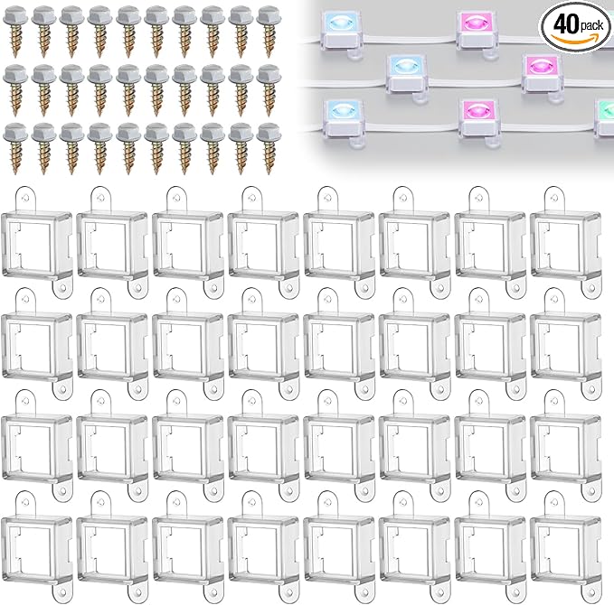 Beeveer 40 Light Clips for Govee H705 H805 with 80 Screws Mounting Clips Compatible with Govee Permanent Outdoor Lights Extension(Clear)