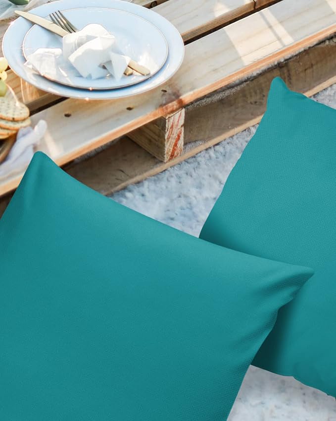 Outdoor Waterproof Pillow Covers for Patio Furniture Teal Blue Decorative Throw Pillow Cover Solid Color Pillowcases Set of 2 Cushion Case for Sofa Couch Chair Home Decor 18x18 inch x 2pcs