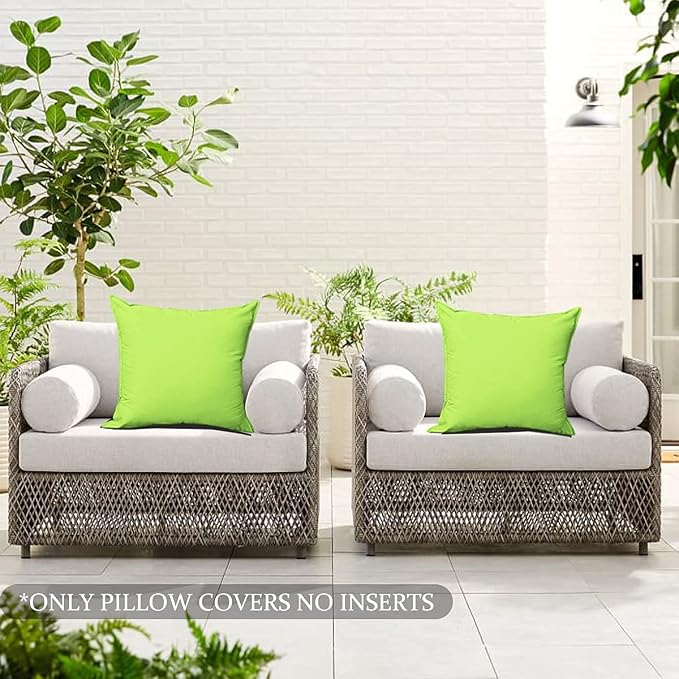 Green Outdoor Waterproof Throw Pillow Covers Pack of 2-18 x18 Standard Durable Vibrant Decorative Water-Resistant Pillowcases for Patio Funiture, Garden, Grass Green