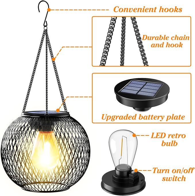 Solar Lantern Outdoor Waterproof, KagoLing Upgraded Hanging Solar Lights Outdoor Garden Decorations Lighting Solar Powered Waterproof Tree Lantern for Garden Yard Patio Pathway,1Pack | Hanging Solar Lights Outdoor Garden Decorations Lighting Solar Powe...