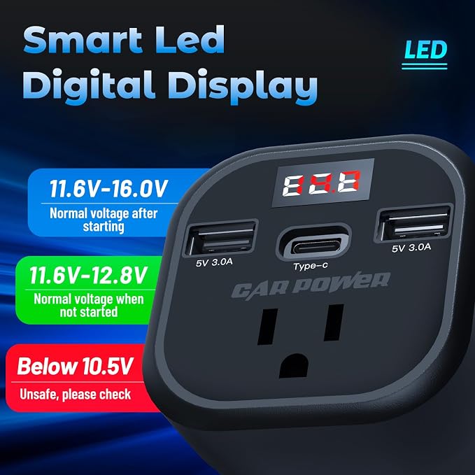 FAMIDGE 200W Car Power Inverter, car Outlet Adapter 12v to 110v, Car Outlet Adapter with Dual USB and Type-C, car Adapter for Plug Outlet, Laptop, CPAP, 2025 New Upgrated Overload Protection, Black