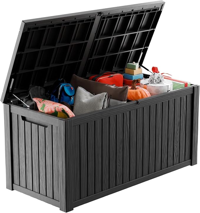 PatioZen 180 Gallon Resin Deck Box Outdoor Storage Box with Lockable Lid, Waterproof for Patio Cushions, Gardening Tools & Exercise Equipment