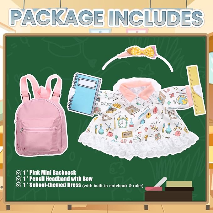 Back to School Porch Goose Outfits for 23 Inch Plastic & Cement Goose Statue,Classroom Clothes & Costume Decor for Garden Patio Lawn Yard Outdoor