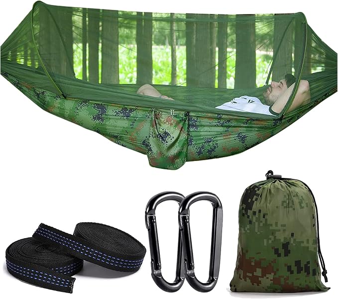 Travel Hammock with Mosquito Net, Lightweight Camping Hammock Hold Up to 200kg, Portable Outdoor Hammock for Camping Hiking Backpacking,Comouflage,250x120cm