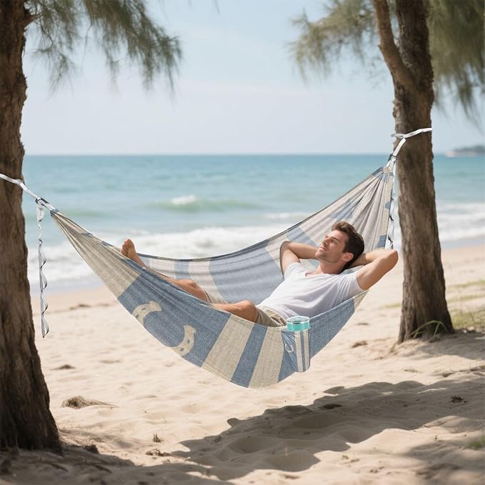 Rustic Farmhouse Striped Wallpaper Hammocks with Tree Straps Hanging Hammock for Outside Patio Backyard Poolside