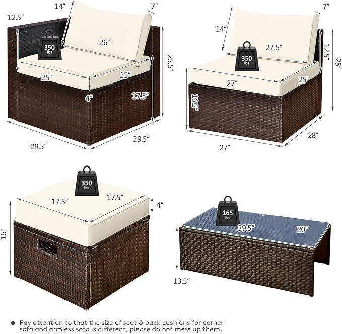 RELAX4LIFE 8-Piece Patio Furniture Set - PE Wicker Conversation Set w/Cushions, Pillows, Tempered Glass Table, Storage Box, Outdoor Sectional Sofa Set for Yard, Deck (White)