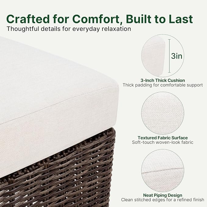 Wicker Patio Conversation Set, Outdoor Patio Furniture Set with Deep Seating, Wide Armrests & Thick Cushions, All-Weather Outdoor Furniture Set for Patio, Porch, Deck & Backyard