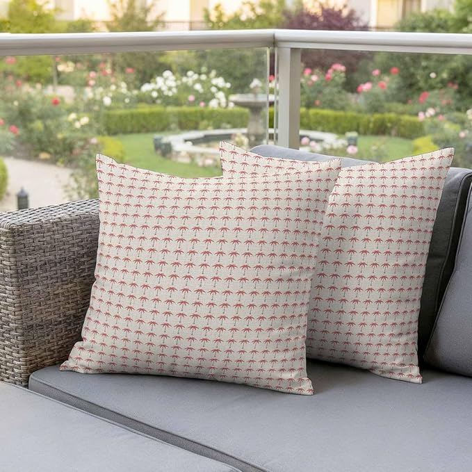 Palm Trees Outdoor Pillow Covers 18"x18" Set of 2, Summer Vintage Nautical Coastal Beach Ocean Red Tree Waterproof Throw Pillow Covers for Patio Furniture, Decorative Cushion Covers for Porch
