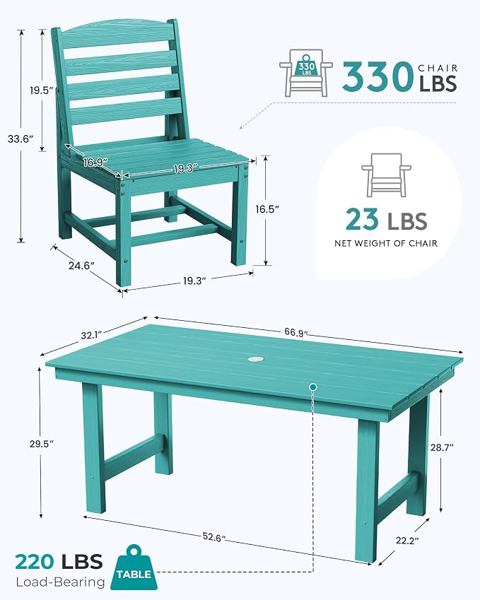SERWALL All Weather Armless Outdoor Dining Chair Set of 2, Aruba | Armless Dining Chairs built to last with 330 lb capacity. Compact 24.6"Dx19.3"Wx33.6"H. Weatherproof & easy to clean.