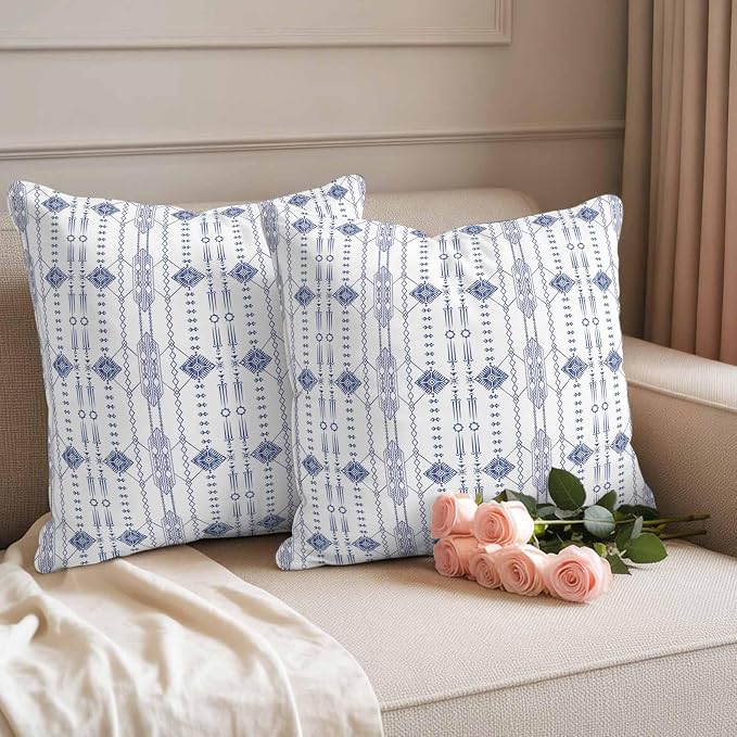 Outdoor Waterproof Pillow Covers Ikat Ethnic Seamless Decorative Throw Pillow Protectors,Indian Tribal Texture on White Pillowcase Cushion Cases for Patio Sofa Garden Couch,16x16in,Pack of 2