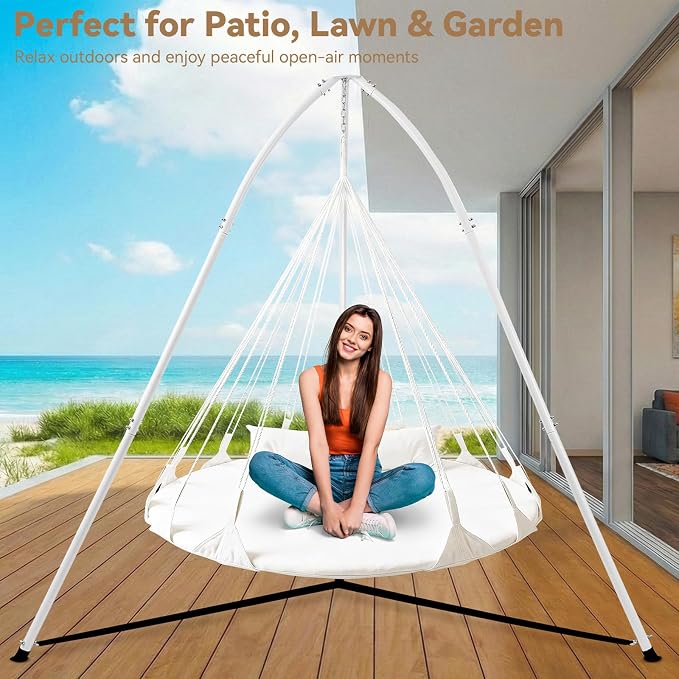 Tripod Hammock Chair Stand for Multi-Use, Heavy-Duty Hammock Chair Stand for Indoor & Outdoor, with Height Adjustable Triangular Design, 330 lbs Capacity, Easy Assembly, Stand Only - White