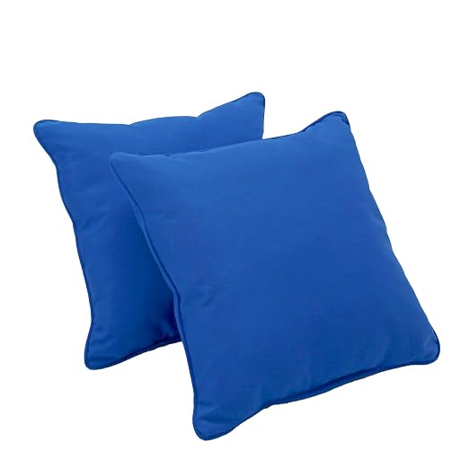 Factory Direct Partners Presidio 15" x 15" Square Decorative Throw Pillow Set with Piping for Indoor/Outdoor Furniture UV, Fade, Weather-Resistant Olefin Fabric (2-Pack) - Brilliant Blue, 13809-BB