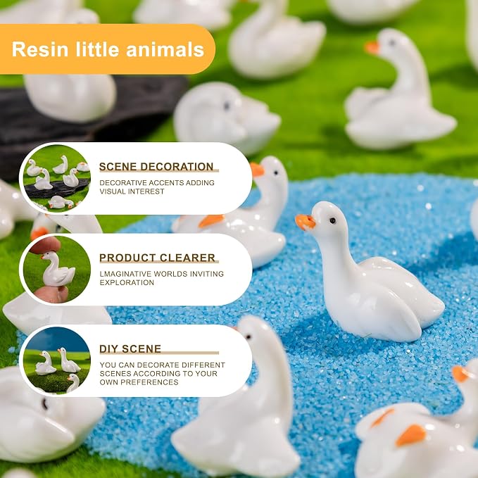 72 pcs Mini Resin Swan Many Styles Variety Tiny Animals Figures Miniature Little Small Animal Figurines Bulk for Micro Fairy Garden Landscape Accessories Hide Crafts Decor Aquarium