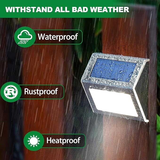 JSOT Solar Stair Lights Outdoor - 16 Pack Fence Lights Solar Powered-Waterproof Stainless Steel Step Light for Walkway Patio Garden Backyard - Cool White
