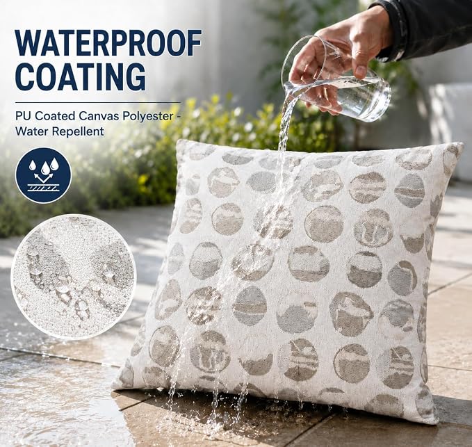 Outdoor Pillow Covers Waterproof Throw Pillow Covers, Set of 2 Jacquard Texture Water Resistant Fade Resistant Decorative Cushion Covers for Garden Patio Bench Couch Sofa, 18x18 Inch (Gray Circle)