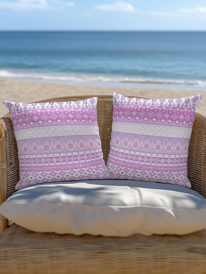 Waterproof Outdoor Pillow Set of 2 Purple Bohemian Decorative Throw Pillows Cover & Insert 16x16 Inch Pillowcase Boho Style Floral Leaves Geometric Pillows for Couch Sofa Bed Patio Furniture