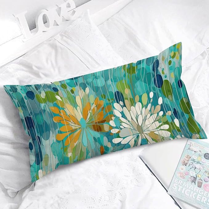 Make It Rain Fiesta Rectangle Lumbar Pillow Case Rainbow Teal Flower Throw Pillow Cover Rustic Decorative Cushion Covers Home Decor for for Bedroom Sofa Living Room Car 12x24in