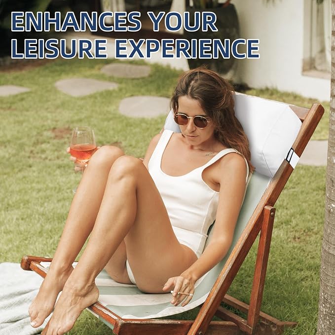Headrest Pillow for Pool Chaise Lounge, Pool Lounge Pillows Outdoor with Elastic Band for Recliner and Pool Patio Chairs, Head Neck Support Pillow (White, 22x8.6x3.9)