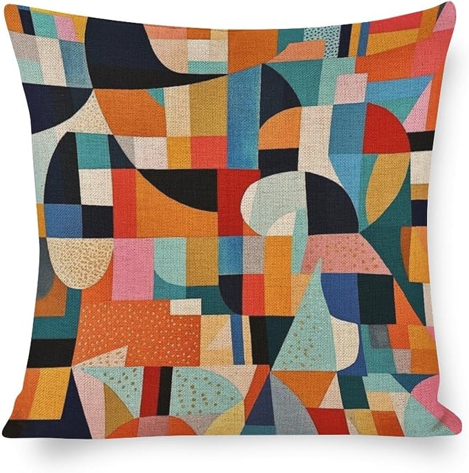 Pillowcase Colorful Fun Aesthetic Mid Century Modern Gomestry Decorative Pillow Cover Summer Orange Rust Colorful Multicolor Cooling Pillowcase 20"x20" Cushion Case for Sofa Couch