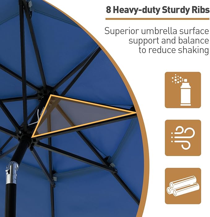 COSIEST 10FT 3 Tiers Patio Umbrella with Solar Lights, LED Outdoor Umbrellas with 8 Sturdy Ribs, Market Patio Table Umbrella with Push Button Tilt, Pool Umbrellas for Garden, Pool, Backyard