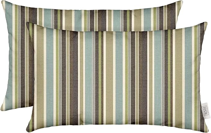 RSH DECOR: Sunbrella Lumbar Throw Pillows Set of 2 | 20" x 12" | Water and Fade-Resistant Performance Fabric | Outdoor Pillow Covers with Down-Alternative Inserts | Brannon Whisper