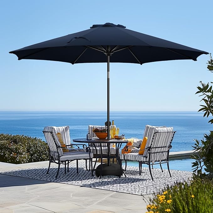 wikiwiki 11FT Patio Umbrella with Base, Outdoor Umbrellas with Base Included, 8 Sturdy Ribs, Waterproof Fade Resistant POLYESTER DTY Canopy for Deck, Lawn, Garden, Backyard & Pool, Navy