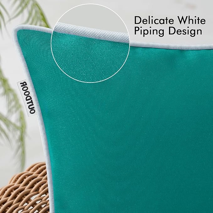 MIULEE Outdoor Waterproof Pillow Covers 18x18 Dark Teal Pack of 2 | Decorative Farmhouse Throw Pillow Covers with Piping,Square Solid Color,Patio Furniture,Summer Couch Tent Sofa Living Room