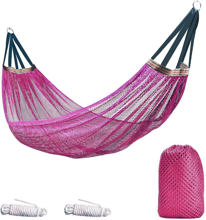 RANIT Outdoor Hammock, Super Soft and Breathable Nylon Mesh Hammock - Maximum Load of 650 LB (Pink)
