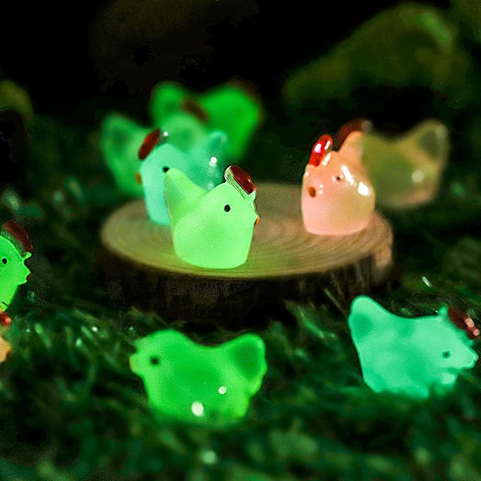 160 Pcs Luminous Mini Chicken, Glow in Dark Figurines - Resin Miniature Animals in 8 Colors for DIY Project, Garden, Dollhouse, Aquarium Decor, Glows at Night