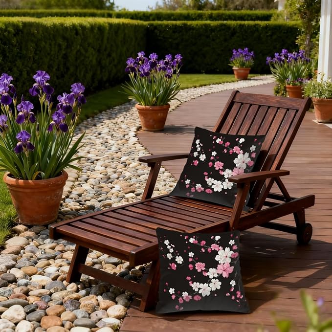 20x20 Inch Outdoor Pillow Covers Set of 2 Waterproof Throw Pillow Covers Decorative Couch Cushion Covers Cherry Blossom Pattern Square Pillowcases Protectors for Patio Garden Sofa