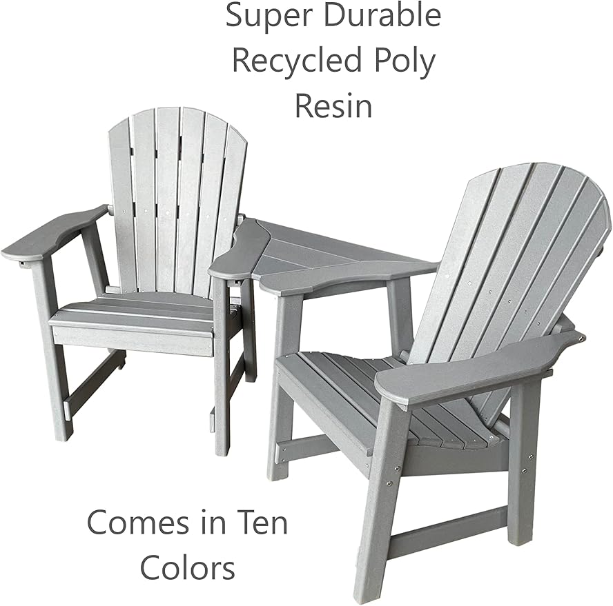 Phat Tommy 2 Chair Dining Table Set - Poly Outdoor Furniture - Small Patio Dining Set for Apartment Balcony Furniture, Recycled Poly Lumber Chairs and Table, Grey