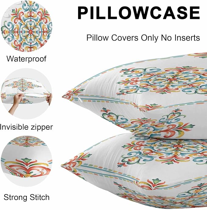 Geometric Flowers Outdoor Pillow Covers 16x16 Inch Throw Pillow Covers Set of 2 Waterproof Decorative Pillow Cases Modern Abstract Colorful Floral Cushion Covers for Patio Furniture Garden Couch Sofa